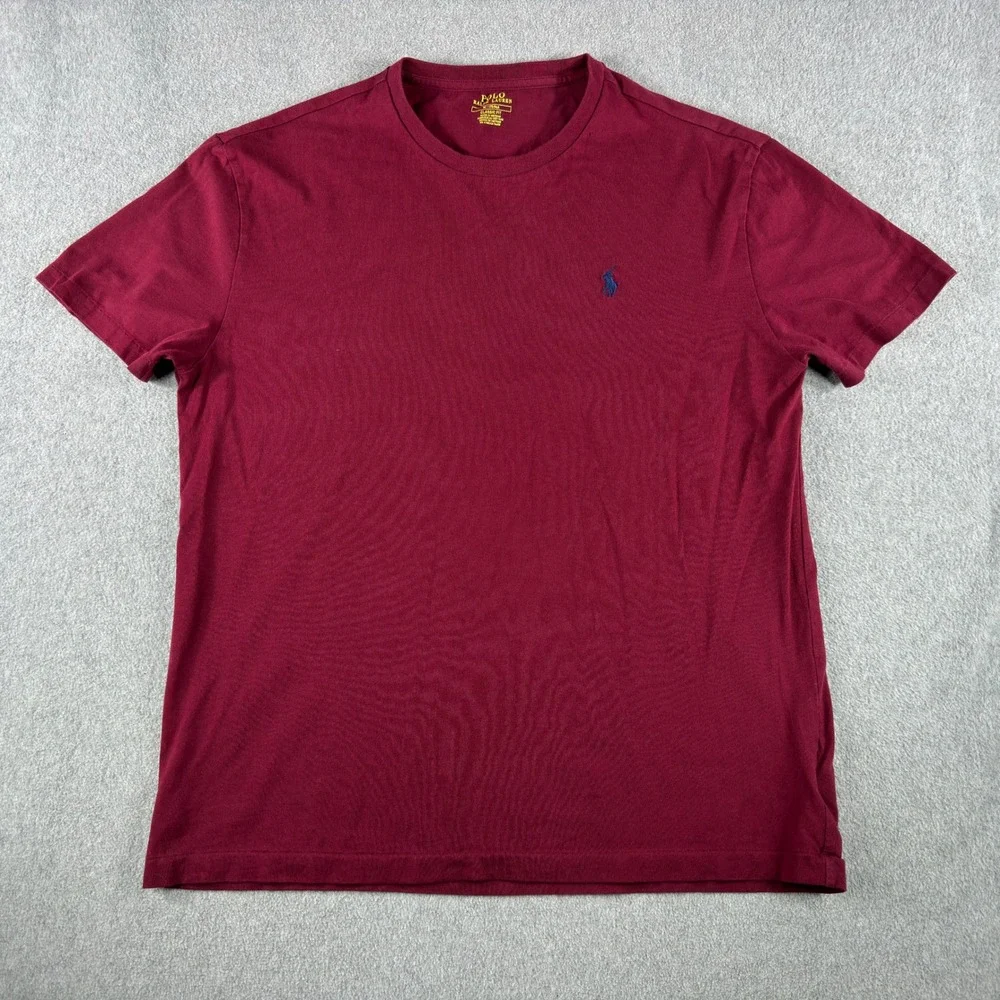 Polo Ralph Lauren T Shirt Mens M Burgundy Navy Pony Classic Fit Short Sleeve